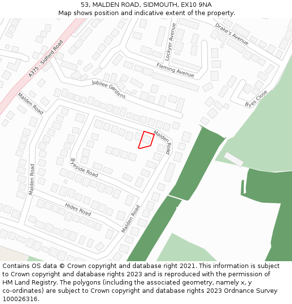 53, MALDEN ROAD, SIDMOUTH, EX10 9NA: Location map and indicative extent of plot