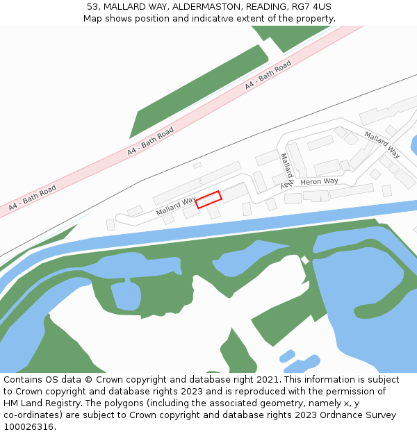 53, MALLARD WAY, ALDERMASTON, READING, RG7 4US: Location map and indicative extent of plot