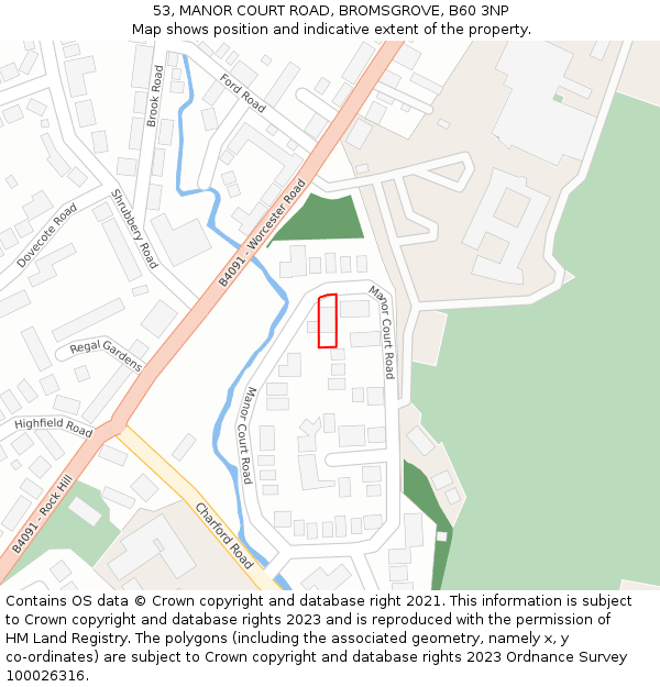 53, MANOR COURT ROAD, BROMSGROVE, B60 3NP: Location map and indicative extent of plot