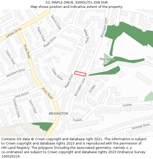 53, MAPLE DRIVE, EXMOUTH, EX8 5NR: Location map and indicative extent of plot