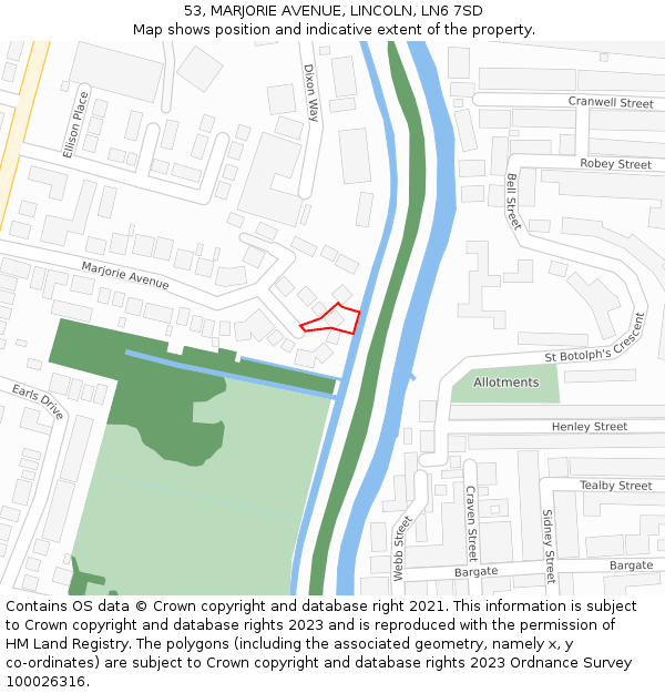 53, MARJORIE AVENUE, LINCOLN, LN6 7SD: Location map and indicative extent of plot