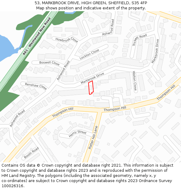 53, MARKBROOK DRIVE, HIGH GREEN, SHEFFIELD, S35 4FP: Location map and indicative extent of plot