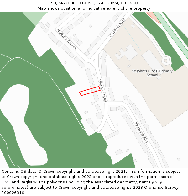 53, MARKFIELD ROAD, CATERHAM, CR3 6RQ: Location map and indicative extent of plot