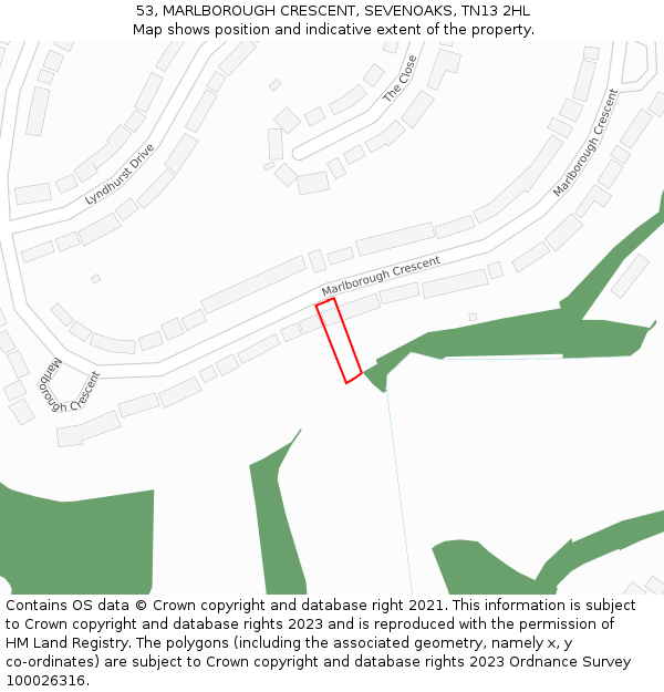 53, MARLBOROUGH CRESCENT, SEVENOAKS, TN13 2HL: Location map and indicative extent of plot