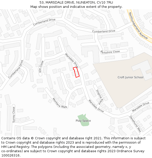 53, MARSDALE DRIVE, NUNEATON, CV10 7RU: Location map and indicative extent of plot