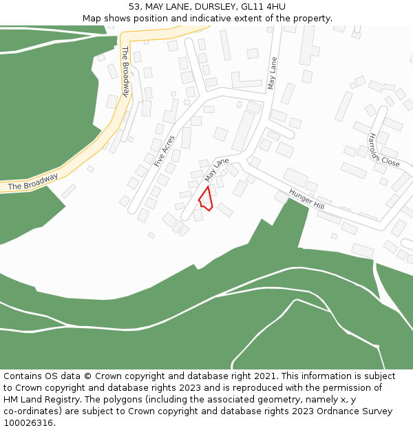 53, MAY LANE, DURSLEY, GL11 4HU: Location map and indicative extent of plot