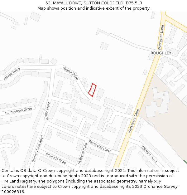 53, MAYALL DRIVE, SUTTON COLDFIELD, B75 5LR: Location map and indicative extent of plot