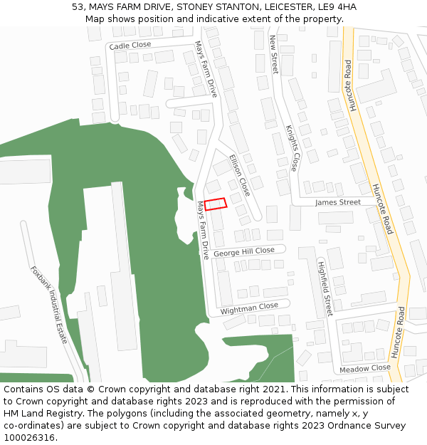 53, MAYS FARM DRIVE, STONEY STANTON, LEICESTER, LE9 4HA: Location map and indicative extent of plot
