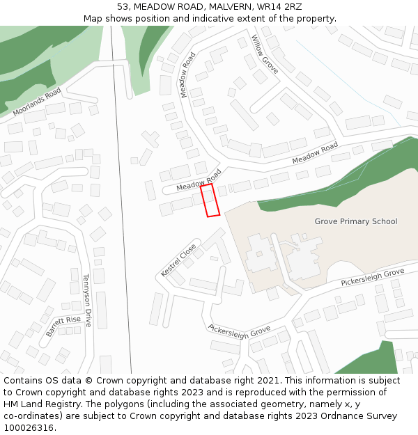 53, MEADOW ROAD, MALVERN, WR14 2RZ: Location map and indicative extent of plot
