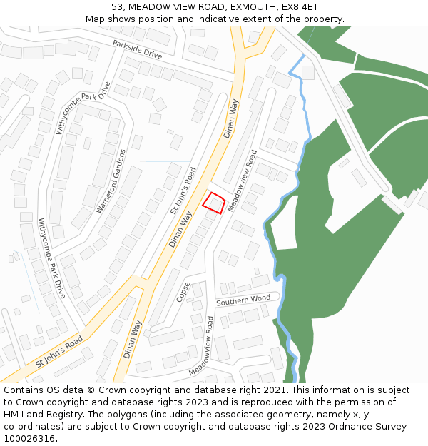 53, MEADOW VIEW ROAD, EXMOUTH, EX8 4ET: Location map and indicative extent of plot