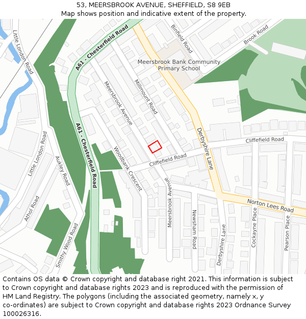 53, MEERSBROOK AVENUE, SHEFFIELD, S8 9EB: Location map and indicative extent of plot