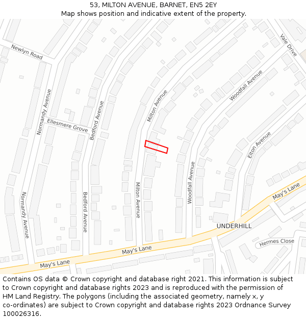 53, MILTON AVENUE, BARNET, EN5 2EY: Location map and indicative extent of plot