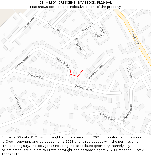 53, MILTON CRESCENT, TAVISTOCK, PL19 9AL: Location map and indicative extent of plot