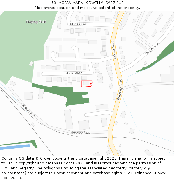 53, MORFA MAEN, KIDWELLY, SA17 4UF: Location map and indicative extent of plot