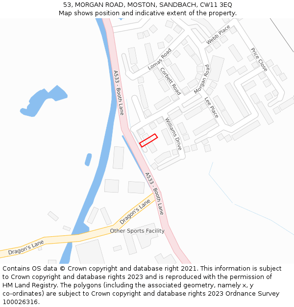 53, MORGAN ROAD, MOSTON, SANDBACH, CW11 3EQ: Location map and indicative extent of plot
