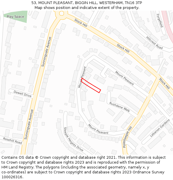 53, MOUNT PLEASANT, BIGGIN HILL, WESTERHAM, TN16 3TP: Location map and indicative extent of plot