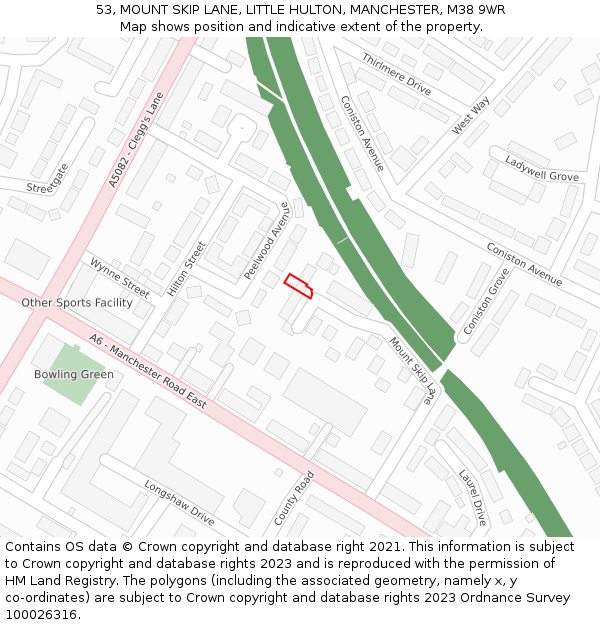 53, MOUNT SKIP LANE, LITTLE HULTON, MANCHESTER, M38 9WR: Location map and indicative extent of plot