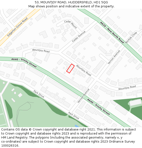 53, MOUNTJOY ROAD, HUDDERSFIELD, HD1 5QG: Location map and indicative extent of plot