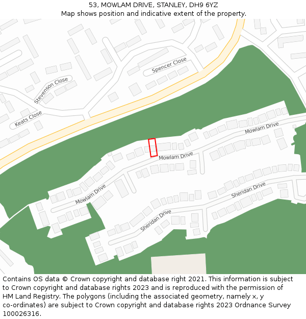 53, MOWLAM DRIVE, STANLEY, DH9 6YZ: Location map and indicative extent of plot