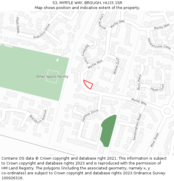 53, MYRTLE WAY, BROUGH, HU15 1SR: Location map and indicative extent of plot