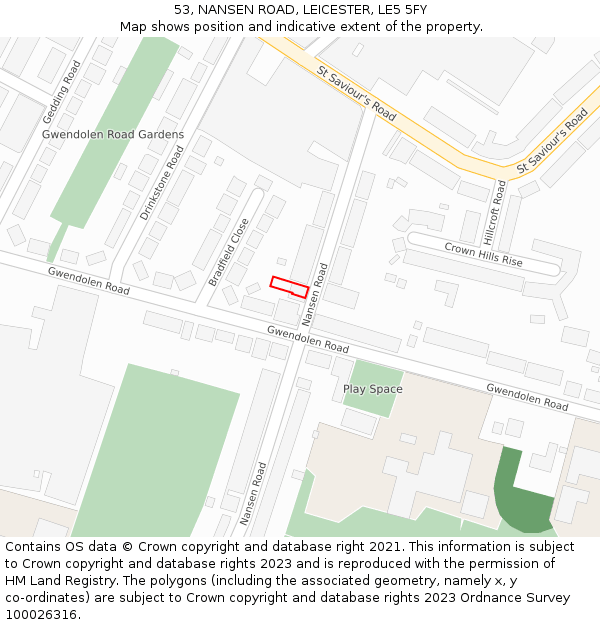 53, NANSEN ROAD, LEICESTER, LE5 5FY: Location map and indicative extent of plot
