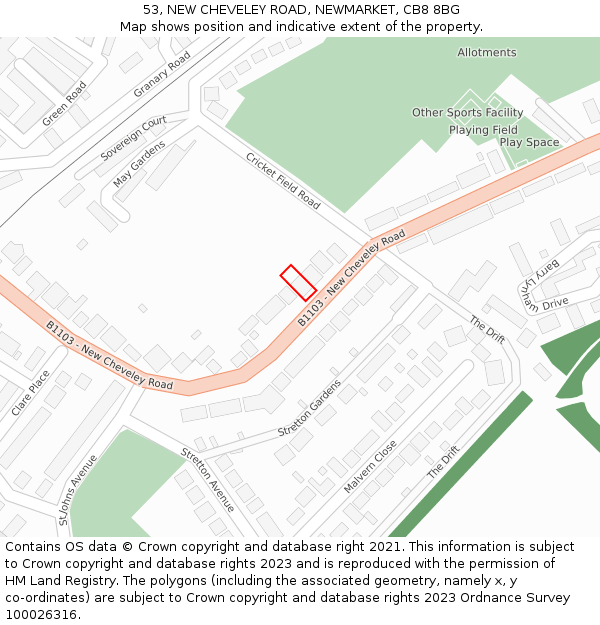 53, NEW CHEVELEY ROAD, NEWMARKET, CB8 8BG: Location map and indicative extent of plot