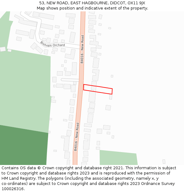 53, NEW ROAD, EAST HAGBOURNE, DIDCOT, OX11 9JX: Location map and indicative extent of plot