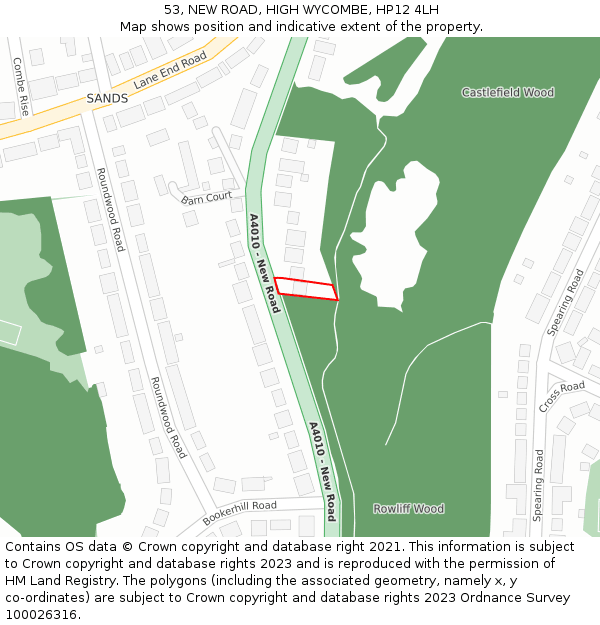 53, NEW ROAD, HIGH WYCOMBE, HP12 4LH: Location map and indicative extent of plot