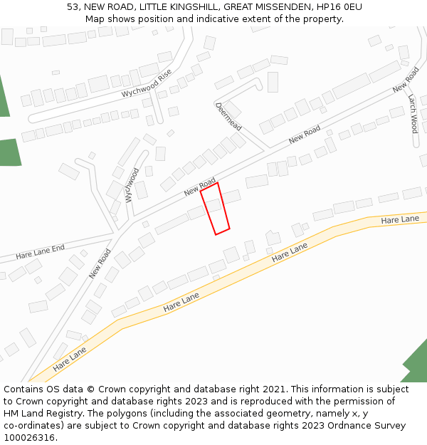 53, NEW ROAD, LITTLE KINGSHILL, GREAT MISSENDEN, HP16 0EU: Location map and indicative extent of plot