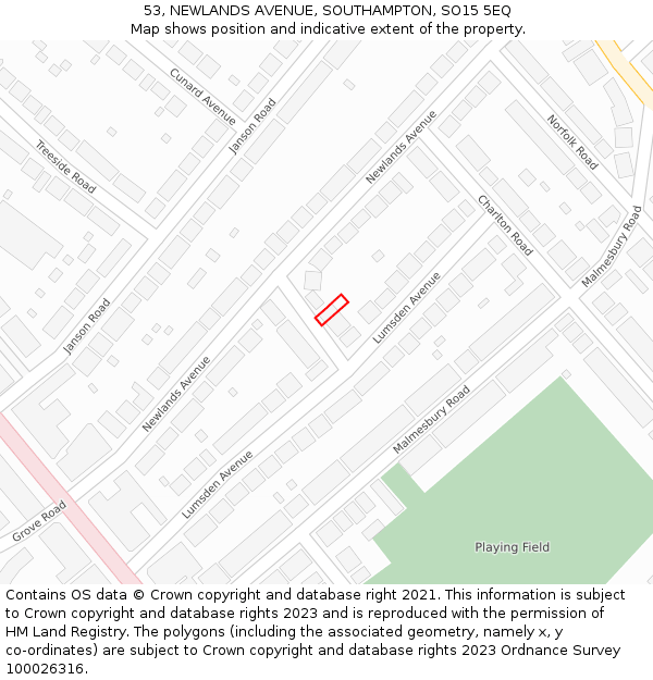 53, NEWLANDS AVENUE, SOUTHAMPTON, SO15 5EQ: Location map and indicative extent of plot