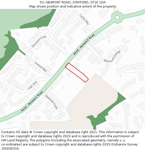 53, NEWPORT ROAD, STAFFORD, ST16 1DA: Location map and indicative extent of plot