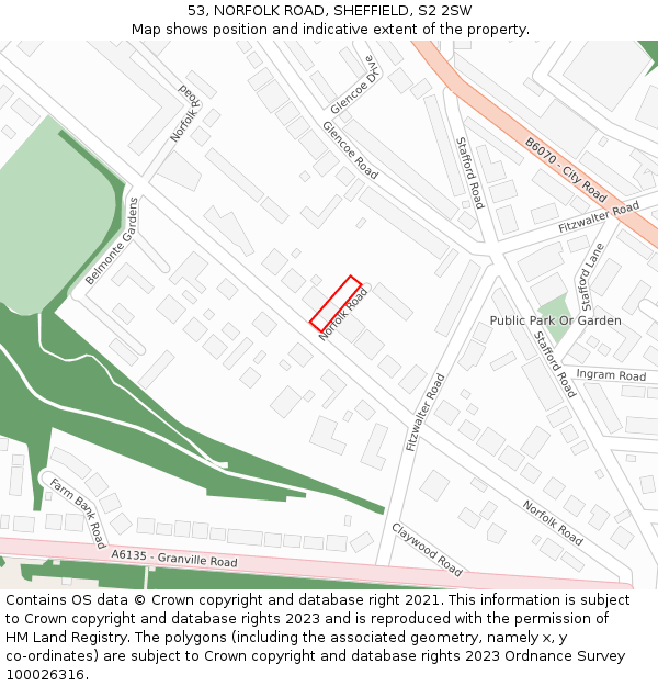 53, NORFOLK ROAD, SHEFFIELD, S2 2SW: Location map and indicative extent of plot