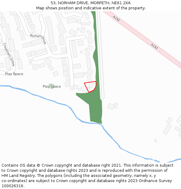 53, NORHAM DRIVE, MORPETH, NE61 2XA: Location map and indicative extent of plot