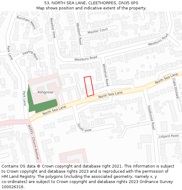 53, NORTH SEA LANE, CLEETHORPES, DN35 0PS: Location map and indicative extent of plot