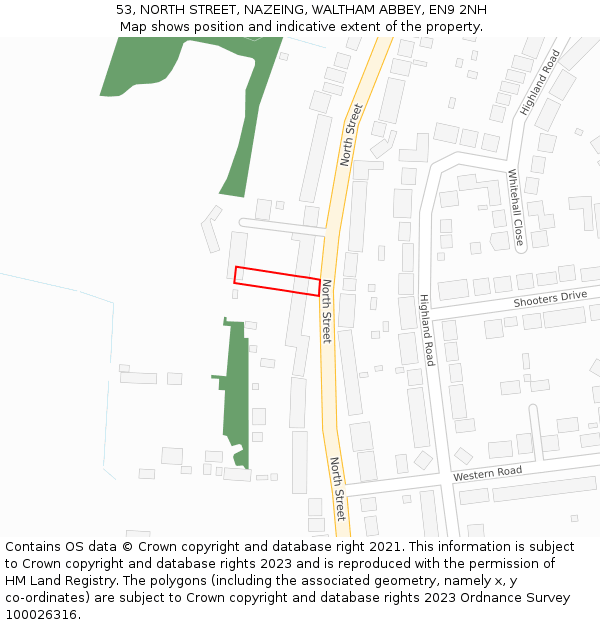 53, NORTH STREET, NAZEING, WALTHAM ABBEY, EN9 2NH: Location map and indicative extent of plot