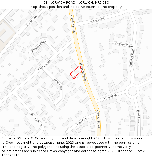 53, NORWICH ROAD, NORWICH, NR5 0EQ: Location map and indicative extent of plot