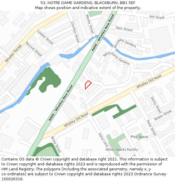 53, NOTRE DAME GARDENS, BLACKBURN, BB1 5EF: Location map and indicative extent of plot