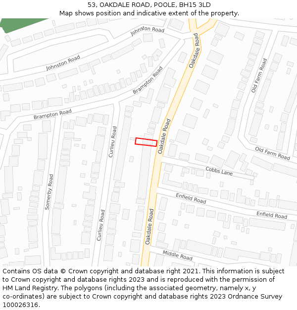 53, OAKDALE ROAD, POOLE, BH15 3LD: Location map and indicative extent of plot