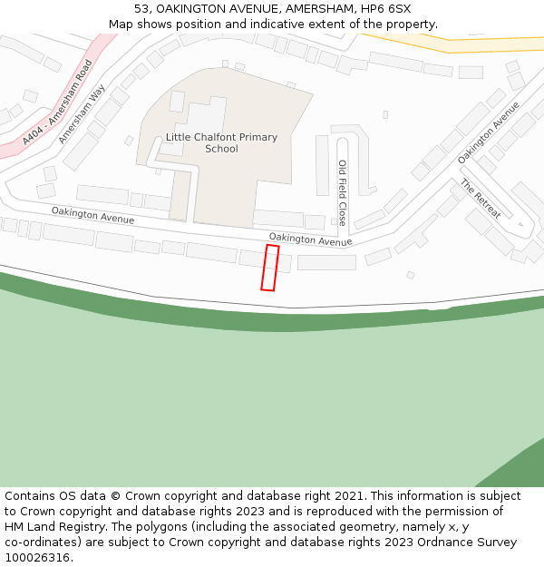 53, OAKINGTON AVENUE, AMERSHAM, HP6 6SX: Location map and indicative extent of plot