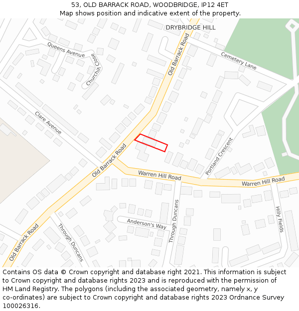 53, OLD BARRACK ROAD, WOODBRIDGE, IP12 4ET: Location map and indicative extent of plot