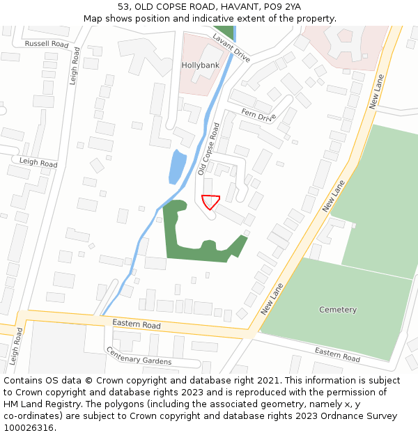 53, OLD COPSE ROAD, HAVANT, PO9 2YA: Location map and indicative extent of plot