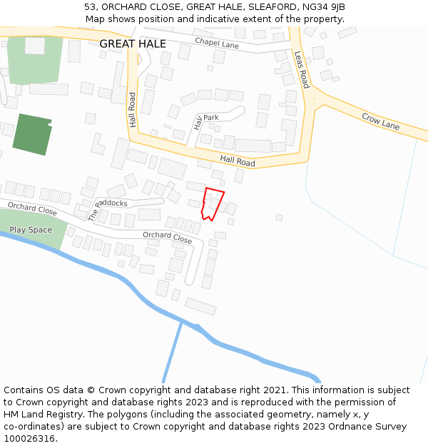 53, ORCHARD CLOSE, GREAT HALE, SLEAFORD, NG34 9JB: Location map and indicative extent of plot