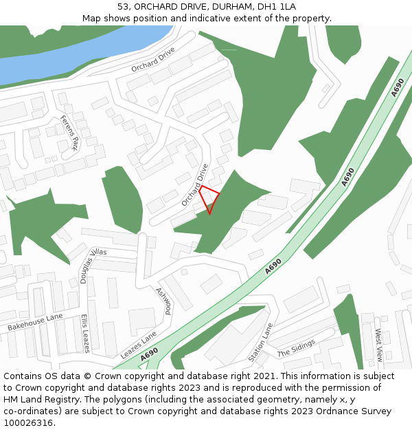 53, ORCHARD DRIVE, DURHAM, DH1 1LA: Location map and indicative extent of plot