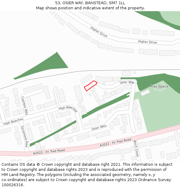 53, OSIER WAY, BANSTEAD, SM7 1LL: Location map and indicative extent of plot