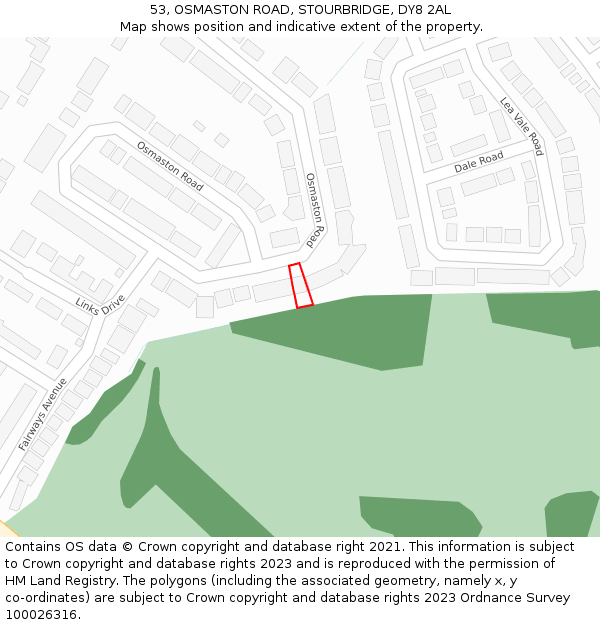 53, OSMASTON ROAD, STOURBRIDGE, DY8 2AL: Location map and indicative extent of plot