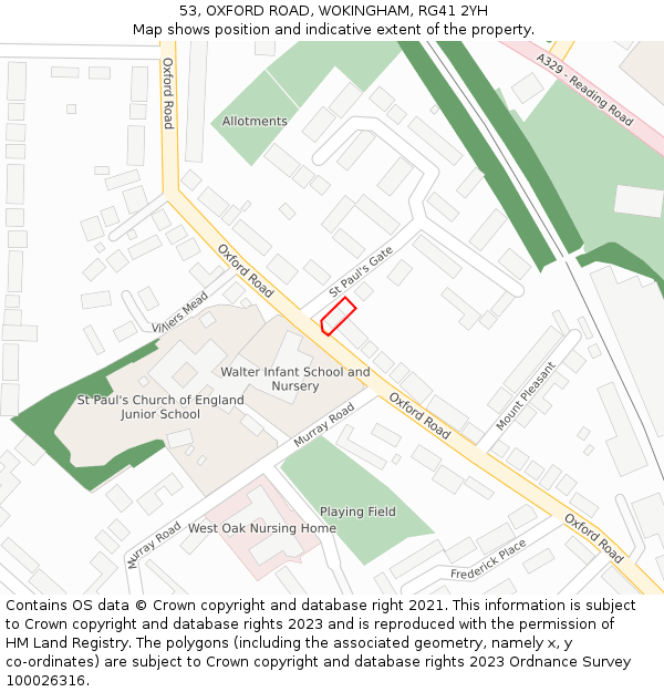 53, OXFORD ROAD, WOKINGHAM, RG41 2YH: Location map and indicative extent of plot