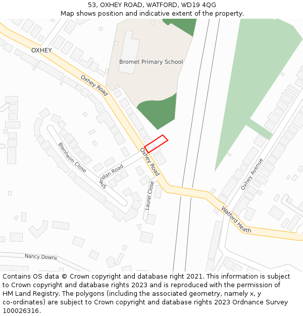 53, OXHEY ROAD, WATFORD, WD19 4QG: Location map and indicative extent of plot