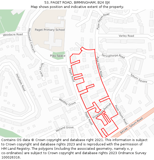 53, PAGET ROAD, BIRMINGHAM, B24 0JX: Location map and indicative extent of plot