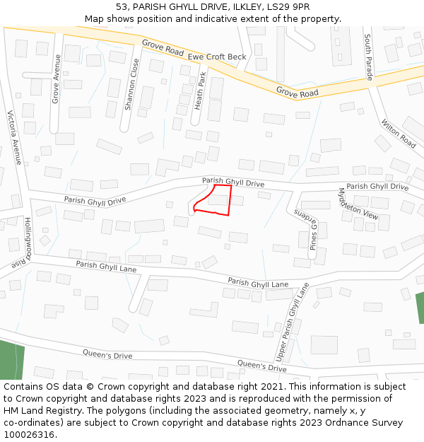 53, PARISH GHYLL DRIVE, ILKLEY, LS29 9PR: Location map and indicative extent of plot