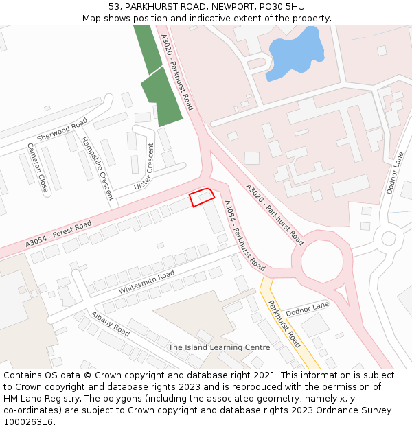 53, PARKHURST ROAD, NEWPORT, PO30 5HU: Location map and indicative extent of plot